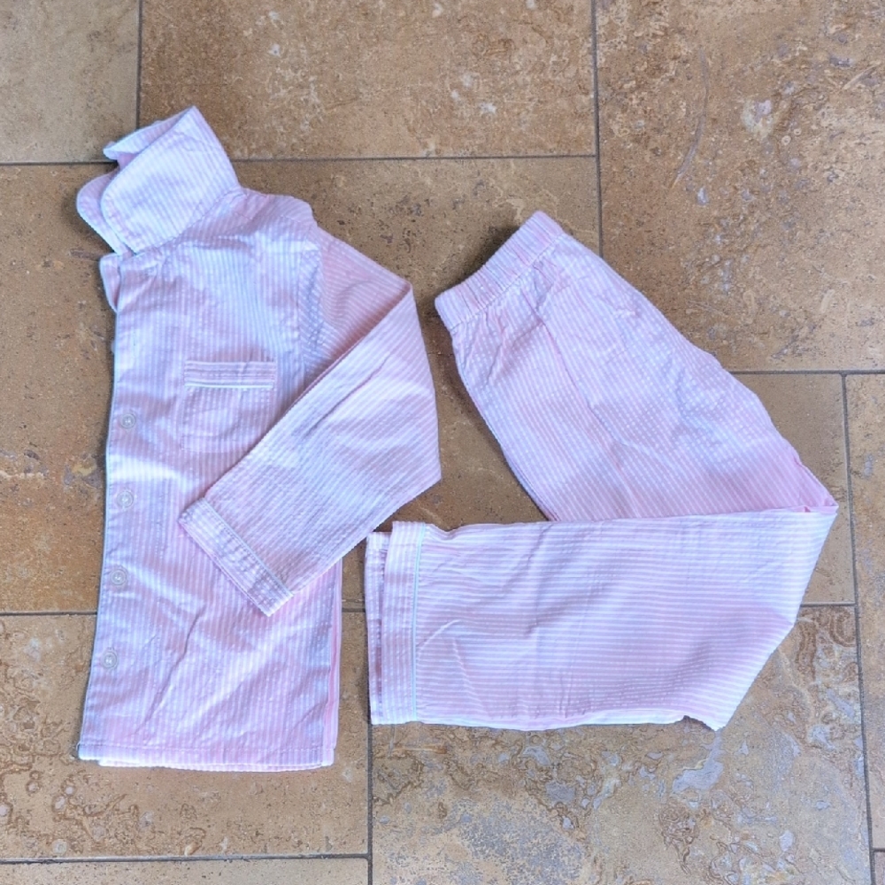 Petite Plume girl pajama set. Pink pinstripe. Size 8.